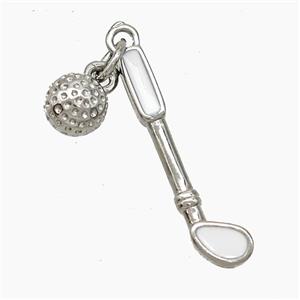 Golf Holder and Ball Charms Copper Pendant White Enamel Sports Platinum Plated, approx 6mm, 5-25mm