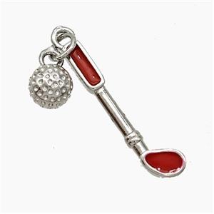 Golf Holder and Ball Charms Copper Pendant Red Enamel Sports Platinum Plated, approx 6mm, 5-25mm