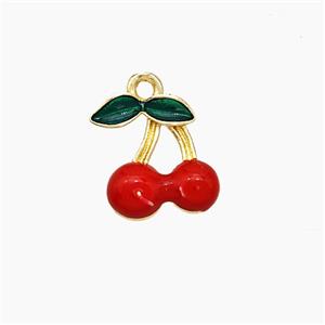 Copper Cherry Pendant Red Enamel Gold Plated, approx 10mm