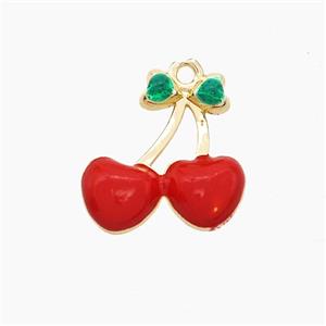Copper Cherry Pendant Red Enamel Gold Plated, approx 15-16mm