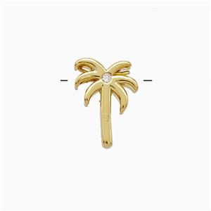 Coconut Tree Charms Copper Palm Pendant Pave Zirconia Gold Plated, approx 8-11mm