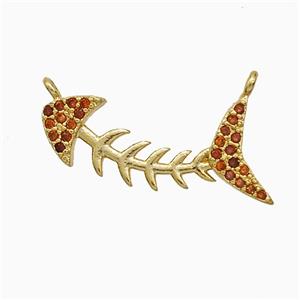 Copper Fishbone Pendant Pave Zirconia 2loops Gold Plated, approx 12-22mm