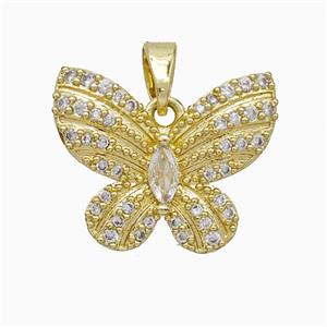 Copper Butterfly Pendant Pave Zirconia Gold Plated, approx 15-19mm