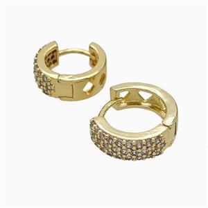 Copper Hoop Earrings Micropave Zirconia Gold Plated, approx 14mm dia