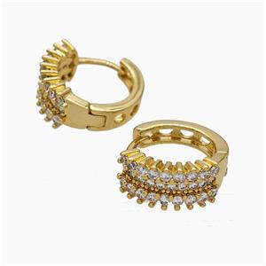 Copper Hoop Earrings Micropave Zirconia Gold Plated, approx 15mm dia
