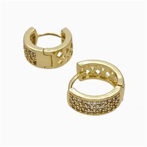 Copper Hoop Earrings Micropave Zirconia Gold Plated, approx 16mm dia
