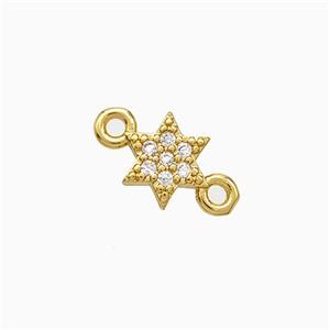 Copper Star Connector Pave Zirconia Gold Plated, approx 7.5mm