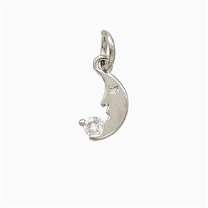 Copper Moon Pendant Pave Zirconia Platinum Plated, approx 6-9mm
