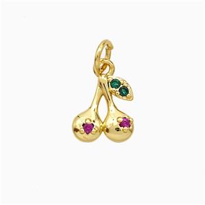 Copper Cherry Pendant Pave Zirconia Gold Plated, approx 9-10mm