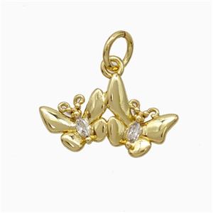 Copper Butterfly Pendant Pave Zirconia Gold Plated, approx 9-17mm