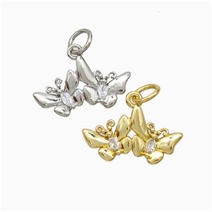 Copper Butterfly Pendant Pave Zirconia Mixed, approx 9-17mm