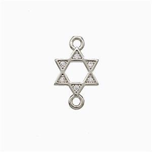Copper David Star Connector Pave Zirconia Platinum Plated, approx 10mm