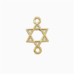 Copper David Star Connector Pave Zirconia Gold Plated, approx 10mm