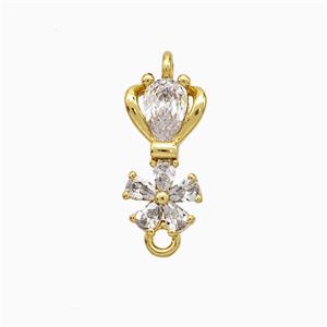 Copper Flower Connector Pave Zirconia Gold Plated, approx 7.5-15mm