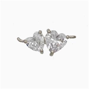 Copper Heart Connector Pave Zirconia Platinum Plated, approx 8-14mm