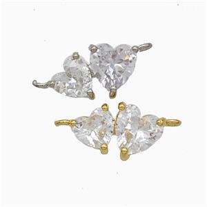 Copper Heart Connector Pave Zirconia Mixed, approx 8-14mm