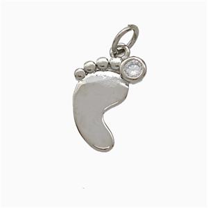 Copper Footprint Pendant Pave Zirconia Platinum Plated, approx 10-14mm