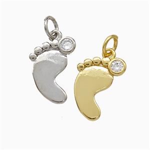 Copper Footprint Pendant Pave Zirconia Mixed, approx 10-14mm