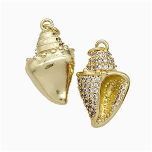 Conch Shell Charms Copper Pendant Pave Zirconia Gold Plated, approx 13.5-19mm