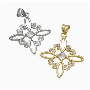 Copper Cross Pendant Pave Zirconia Flower Mixed, approx 25mm