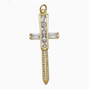 Copper Cross Pendant Pave Zirconia Gold Plated, approx 16-40mm