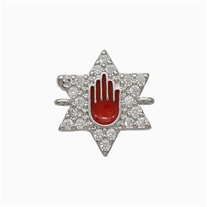 Copper Star Hand Connector Pave Zirconia Red Enamel Platinum Plated, approx 14mm