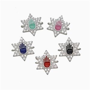 Copper Star Hand Connector Pave Zirconia Enamel Platinum Plated Mixed, approx 14mm