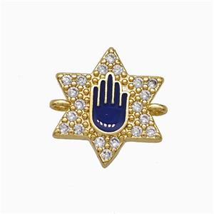 Copper Star Hand Connector Pave Zirconia Purple Enamel Gold Plated, approx 14mm