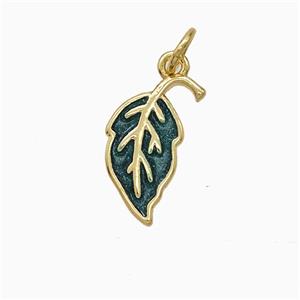 Copper Leaf Pendant Green Painted Gold Plated, approx 8-15mm