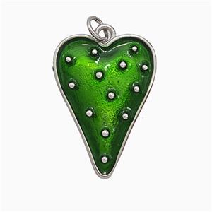 Copper Heart Pendant Green Painted Platinum Plated, approx 17-25mm