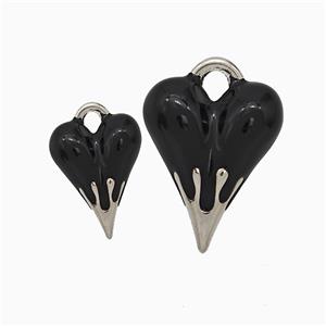 Copper Heart Pendant Black Enamel Platinum Plated, approx 20-25mm