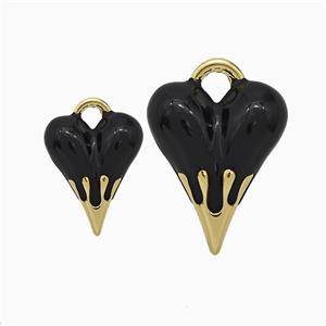 Copper Heart Pendant Black Enamel Gold Plated, approx 20-25mm