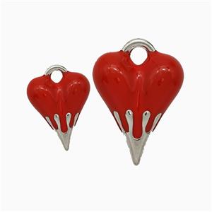 Copper Heart Pendant Red Enamel Platinum Plated, approx 15-19mm