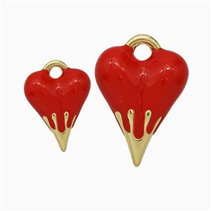 Copper Heart Pendant Red Enamel Gold Plated, approx 15-19mm