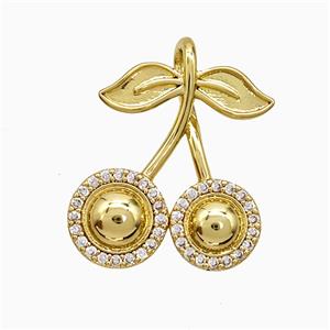 Copper Cherry Pendant Pave Zirconia Gold Plated, approx 16-20mm
