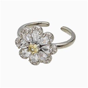 Copper Flower Rings Pave Zirconia Crystal Glass Platinum Plated, approx 15mm, 18mm dia