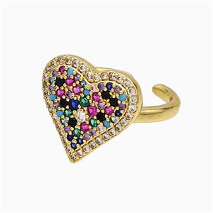 Copper Heart Rings Micropave Zirconia Gold Plated, approx 16mm, 18mm dia