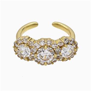 Copper Flower Rings Pave Zirconia Crystal Glass Gold Plated, approx 10mm, 18mm dia