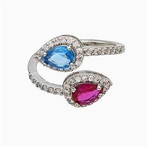 Copper Teardrop Rings Pave Zirconia Crystal Glsss Platinum Plated, approx 8-11mm, 18mm dia