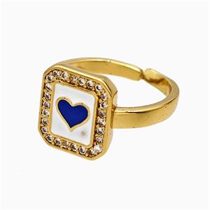 Copper Heart Rings Pave Zirconia Royalblue Enamel Gold Plated, approx 11-12mm, 18mm dia
