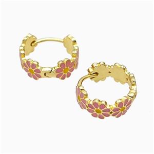 Copper Earring Pave Zircon, Gold Plated, approx 6mm, 17mm dia