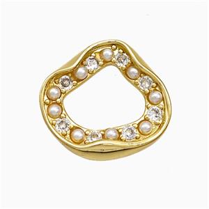 Copper Circle Pendant Pave Zirconia Pearlized Resin Gold Plated, approx 20-22mm