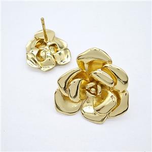 Copper Earring Pave Zircon, Gold Plated, approx 14mm