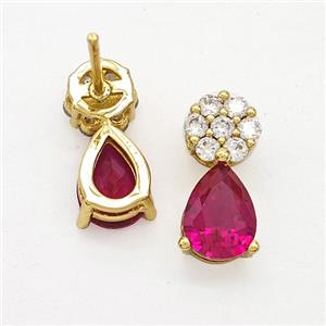 Copper Earring Pave Zircon, Gold Plated, approx 6-14mm