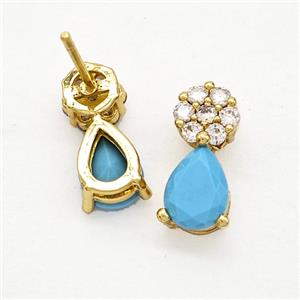 Copper Earring Pave Zircon, Gold Plated, approx 6-14mm