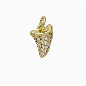 Copper Shark Tooth Charms Pendant Pave Zirconia Gold Plated, approx 8-12mm