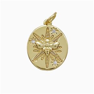Copper Pendant Pave Zircon, Gold Plated, approx 13.5-15mm
