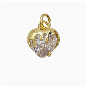 Copper Heart Pendant Pave Crystal Glass Gold Plated, approx 10mm