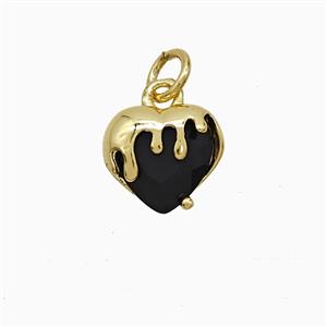 Copper Heart Pendant Pave Black Crystal Glass Gold Plated, approx 10mm