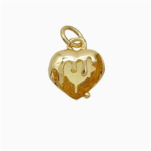 Copper Heart Pendant Pave Yellow Crystal Glass Gold Plated, approx 10mm